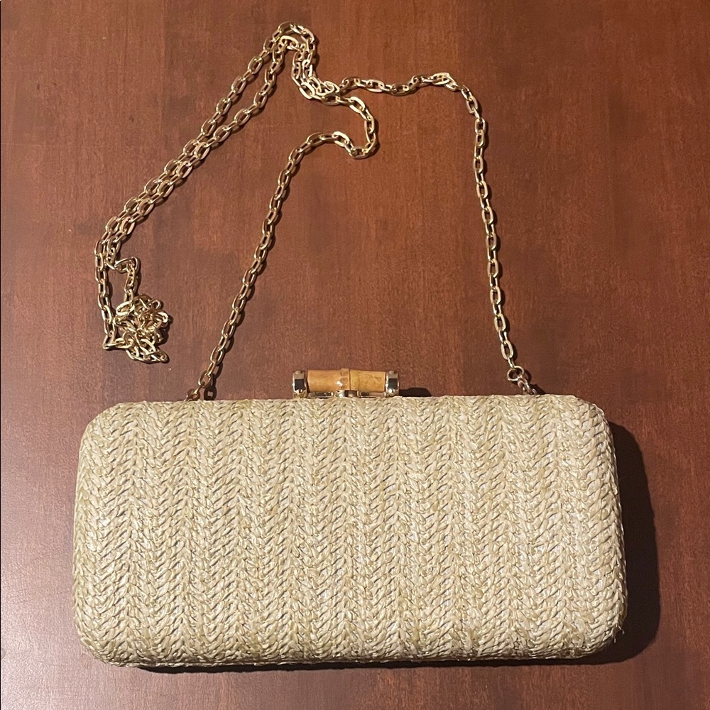 Dolce Vita Beige Woven Mini Bag with Gold Chain